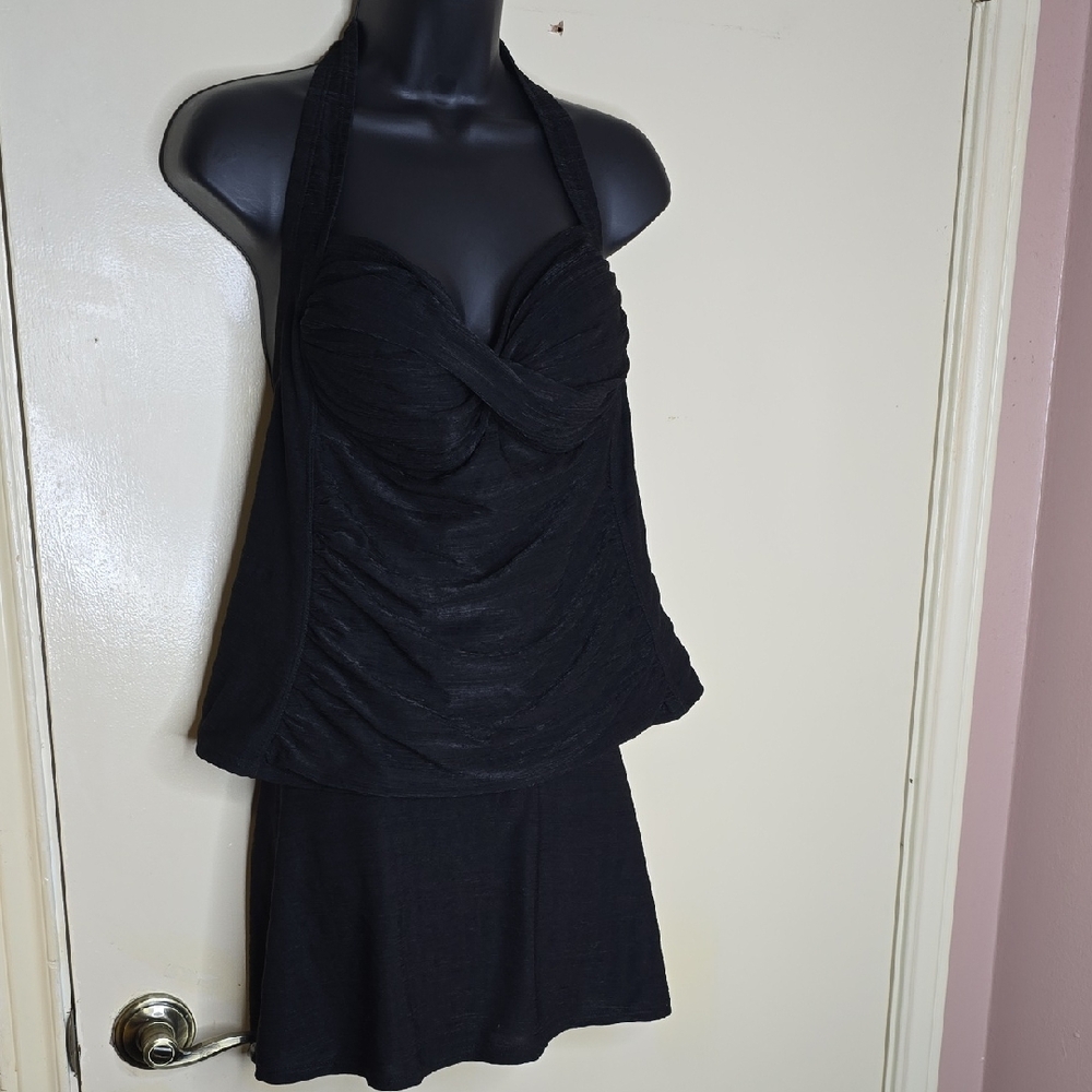White Stag Black Halter Tankini Top with Swim Skirt 2pc Summer Beach Vacation